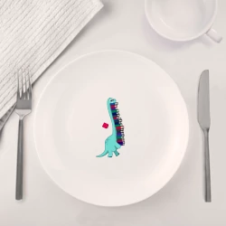 Набор: тарелка + кружка Динозавр несет стопку книг - фото 2