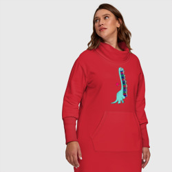 Платье с принтом Динозавр несет стопку книг для женщины, вид на модели спереди №5. Цвет основы: красный