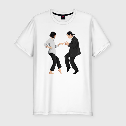 Мужская приталенная футболка из хлопка с принтом Криминальное чтиво танец, вид спереди №1