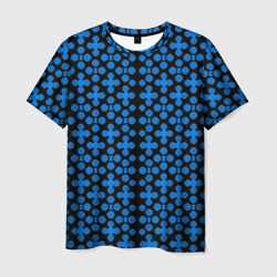 Мужская футболка 3D Синие четырёхлистники на чёрном фоне