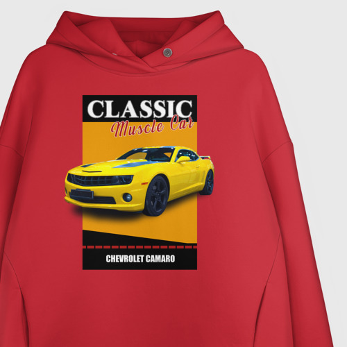 Женское худи Oversize хлопок Спорткар Chevrolet Camaro, цвет красный - фото 3