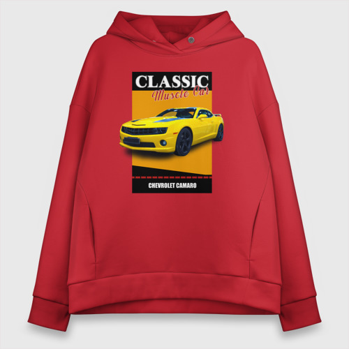 Женское худи Oversize хлопок Спорткар Chevrolet Camaro, цвет красный