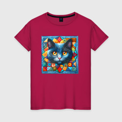 Коврик с котом - пэчворк нейросеть – Женская футболка хлопок с принтом купить