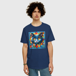 Мужская футболка хлопок Oversize Коврик с котом - пэчворк нейросеть - фото 2