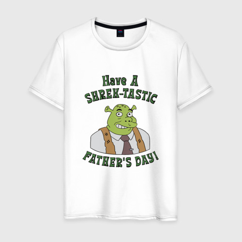Мужская футболка из хлопка с принтом Шрек день отца, вид спереди №1