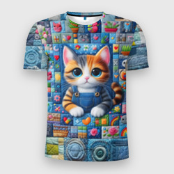 Мужская футболка 3D Slim Милый котёнок - пэчворк нейросеть
