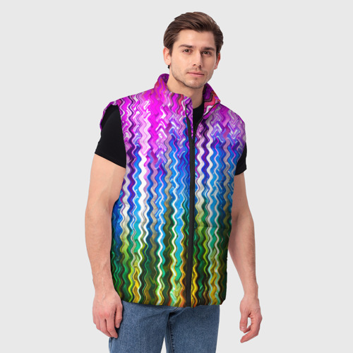Мужской жилет утепленный 3D Разноцветные волнистые  полосы, цвет черный - фото 3