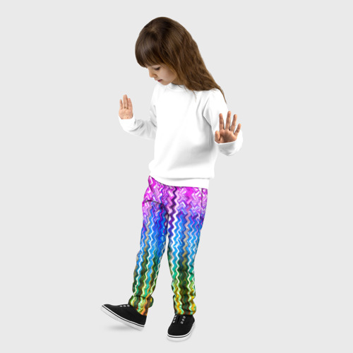 Детские брюки 3D Разноцветные волнистые  полосы, цвет 3D печать - фото 3