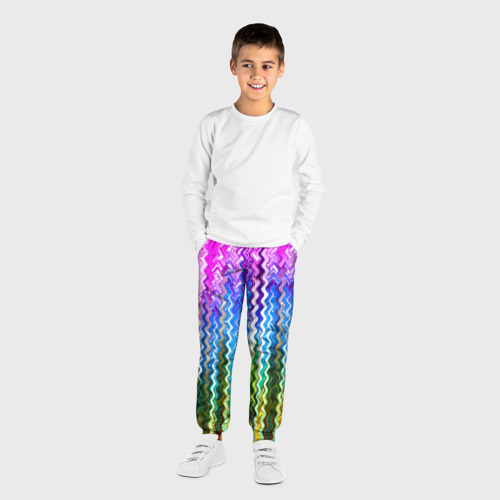 Детские брюки 3D Разноцветные волнистые  полосы, цвет 3D печать - фото 4