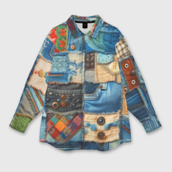 Vanguard denim patchwork - ai art – Мужская рубашка oversize 3D с принтом купить