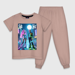 Барби и Кен в ночном городе - неон – Детская пижама хлопок с принтом купить со скидкой в -9%