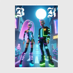 Барби и Кен в ночном городе - неон – Магнитный плакат 2Х3 с принтом купить
