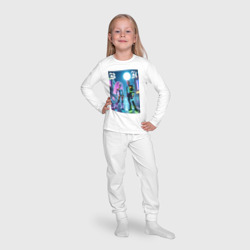 Пижама с принтом Барби и Кен в ночном городе - неон для ребенка, вид на модели спереди №4. Цвет основы: белый
