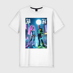 Барби и Кен в ночном городе - неон – Мужская футболка хлопок Slim с принтом купить