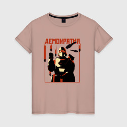 Женская футболка хлопок Helldivers 2 - демократия