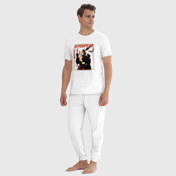 Пижама с принтом Helldivers 2 - демократия для мужчины, вид на модели спереди №3. Цвет основы: белый