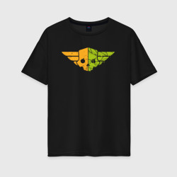 Женская футболка хлопок Oversize Helldivers skull orange and green