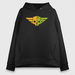 Женское худи Oversize хлопок Helldivers skull orange and green