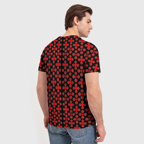 Мужская футболка 3D Красные четырёхлистники на чёрном фоне, цвет 3D печать - фото 4