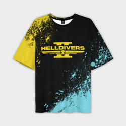 Мужская футболка oversize 3D Helldivers 2 logo yellow and blue splash