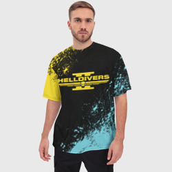 Мужская футболка oversize 3D Helldivers 2 logo yellow and blue splash - фото 2