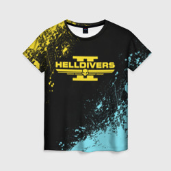 Женская футболка 3D Helldivers 2 logo yellow and blue splash