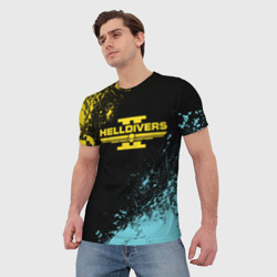 Мужская футболка 3D Helldivers 2 logo yellow and blue splash - фото 2