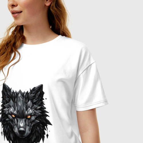 Женская футболка хлопок Oversize Графитовый волк, цвет белый - фото 3