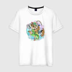 Забавный кот рыболов – Мужская футболка хлопок с принтом купить со скидкой в -20%