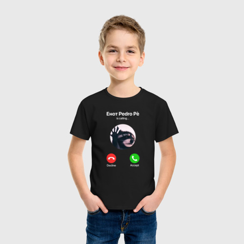 Детская футболка хлопок Енот pedro pe is calling мем, цвет черный - фото 3