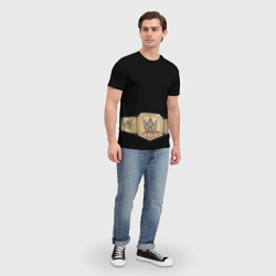 Футболка с принтом Неоспоримый чемпион Вселенной WWE для мужчины, вид на модели спереди №3. Цвет основы: белый