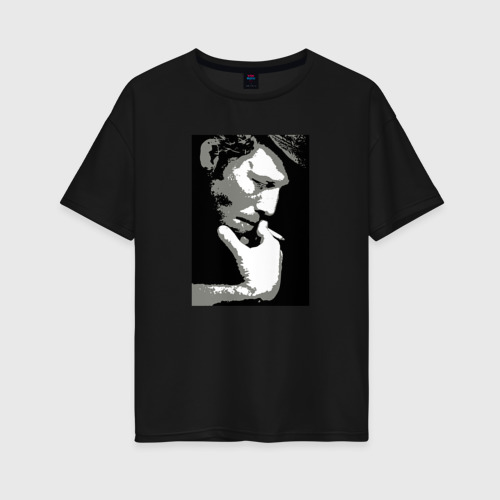 Женская футболка хлопок Oversize Tom Waits big portrait, цвет черный