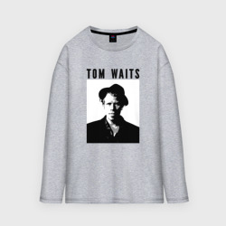 Мужской лонгслив oversize хлопок Tom Waits black white portrait