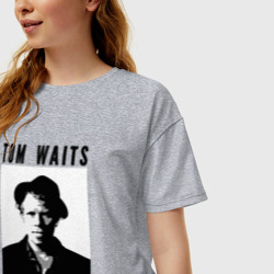 Женская футболка хлопок Oversize Tom Waits black white portrait - фото 2