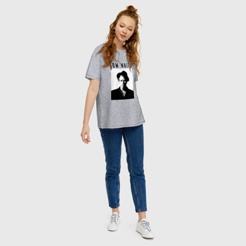 Женская футболка хлопок Oversize Tom Waits black white portrait, цвет меланж - фото 5