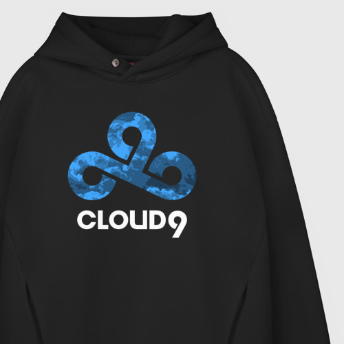 Мужское худи Oversize хлопок Cloud9 - blue cloud logo, цвет черный - фото 4