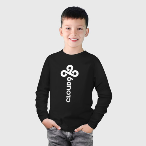 Детский лонгслив хлопок Cloud9 - vertical logo, цвет черный - фото 3