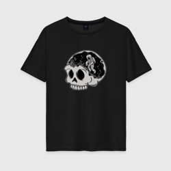 Женская футболка хлопок Oversize Космонавт в черепе