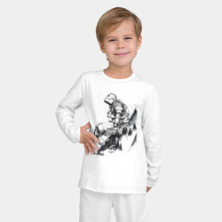 Пижама с принтом Робот сидит на холме - Стальной гигант для ребенка, вид на модели спереди №2. Цвет основы: белый