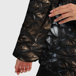Куртка с принтом Блестящая металлическая  броня для женщины, вид на модели спереди №4. Цвет основы: черный