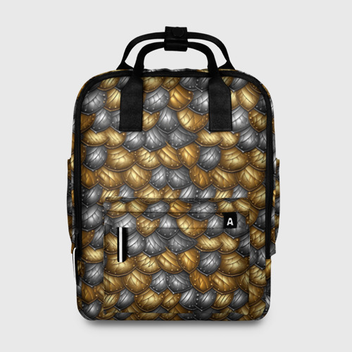 Женский рюкзак с принтом Золотая и серебряная броня, вид спереди №1