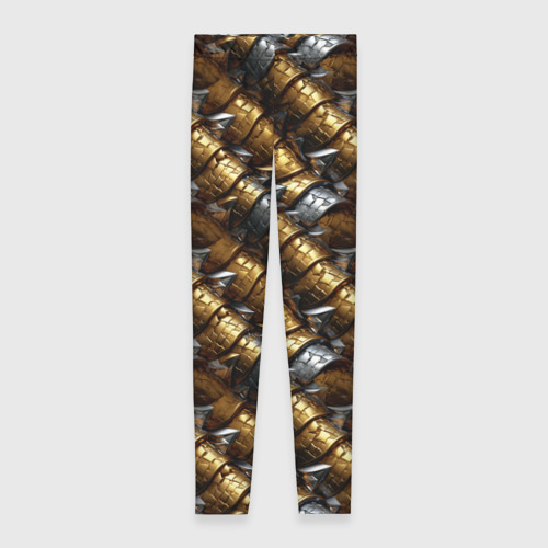 Легинсы с принтом Золотая и серебряная объемная броня, вид спереди №1