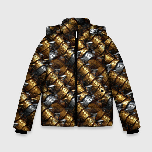 Зимняя куртка для мальчиков с принтом Золотая и серебряная объемная броня, вид спереди №1