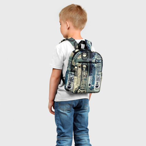 Детский рюкзак 3D с принтом Психоделика с черепами, фото на моделе #1