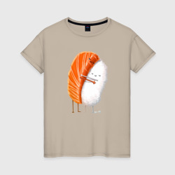 Женская футболка хлопок Лосось обнимает рис суши
