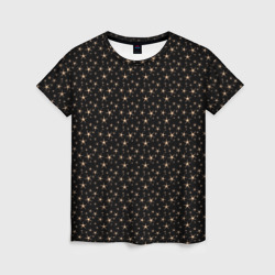 Женская футболка 3D Чёрный с золотыми звёздочками паттерны