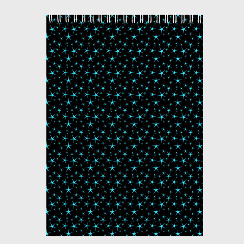 Скетчбуки с принтом Чёрный с голубыми звёздочками паттерн, вид спереди №1