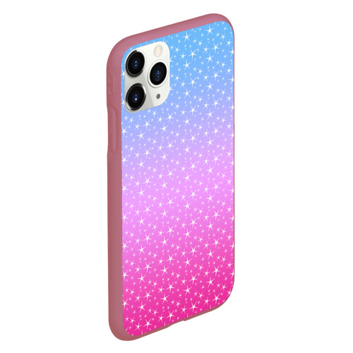 Чехол для iPhone 11 Pro матовый с принтом Звёздный градиент голубой и розовый, вид сбоку #3