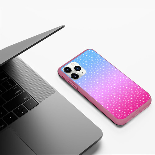 Чехол для iPhone 11 Pro матовый с принтом Звёздный градиент голубой и розовый, фото #5