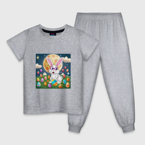 Детская пижама хлопок Зайчик ботаник, цвет меланж